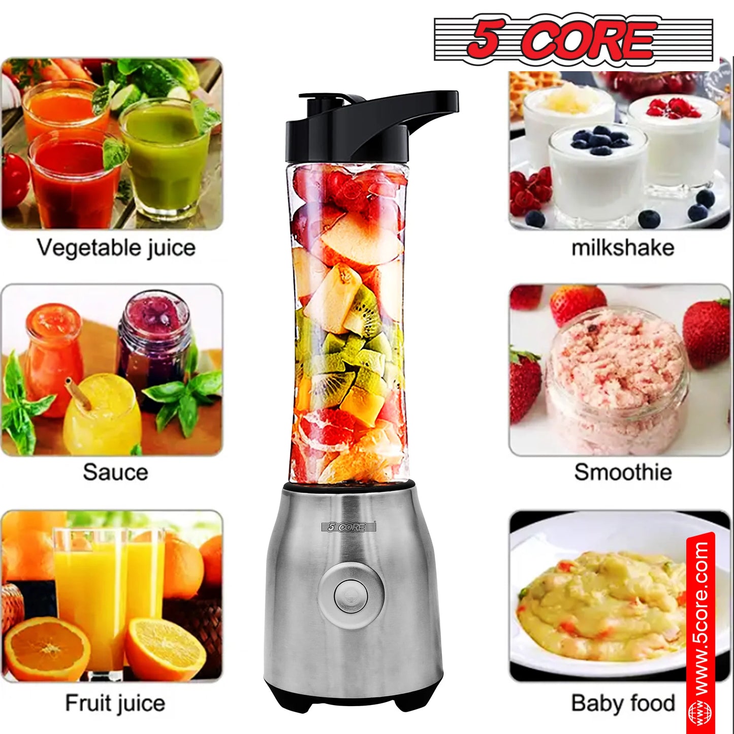 5 Core Portable Blenders for Kitchen 20 Oz Capacity 300W Personal Blender Small Smoothie Maker