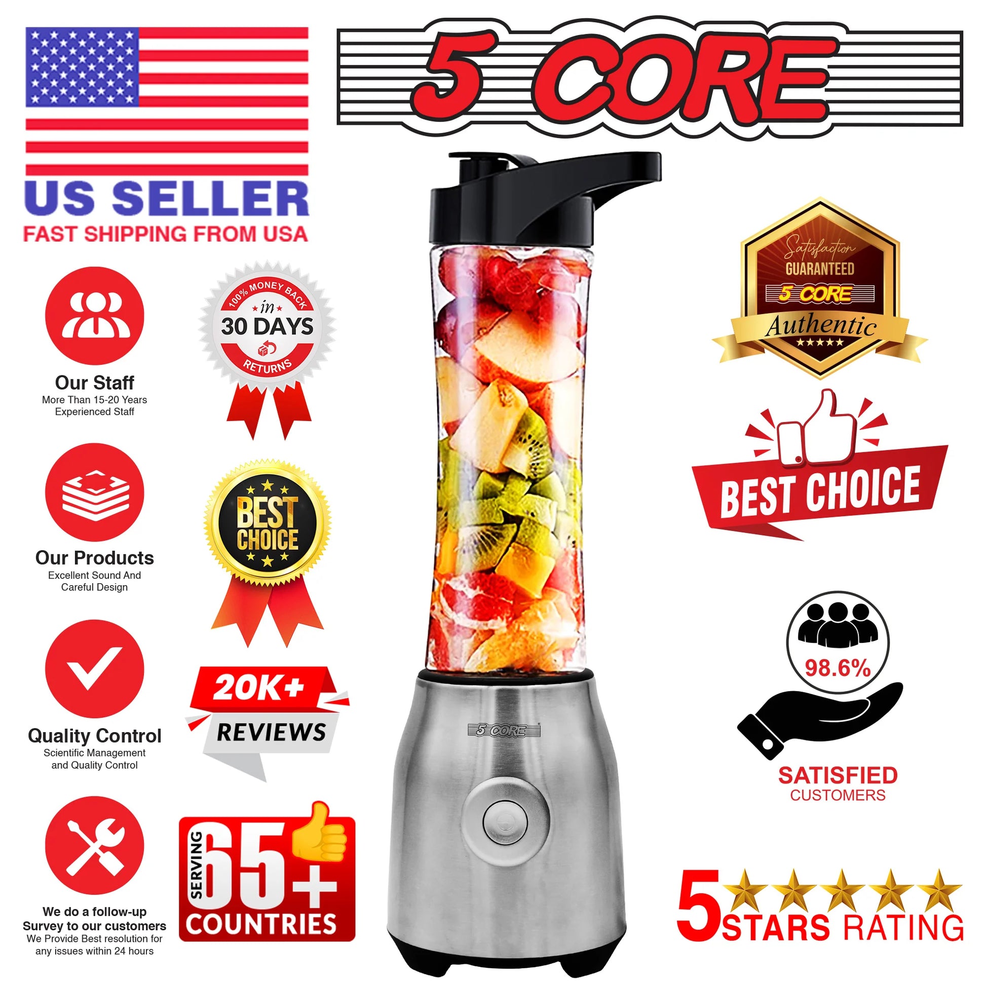 5 Core Portable Blenders for Kitchen 20 Oz Capacity 300W Personal Blender Small Smoothie Maker