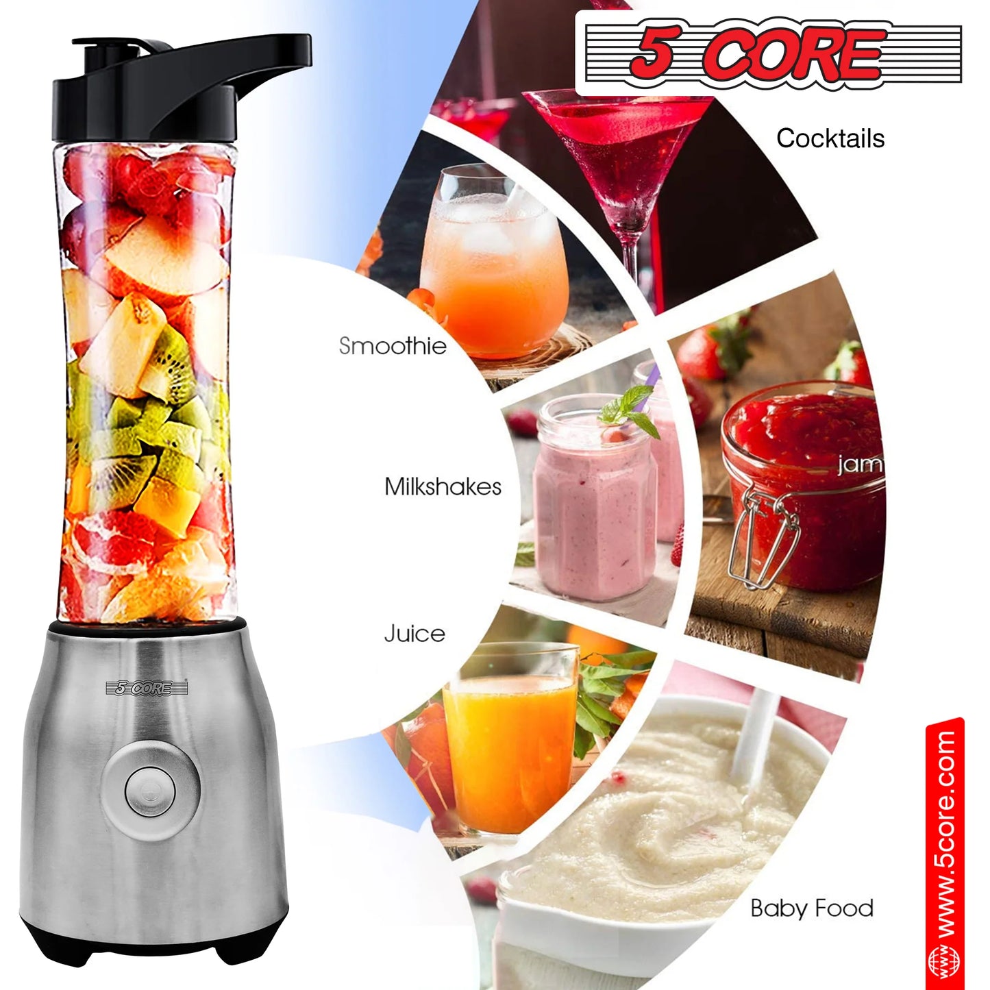 5 Core Portable Blenders for Kitchen 20 Oz Capacity 300W Personal Blender Small Smoothie Maker