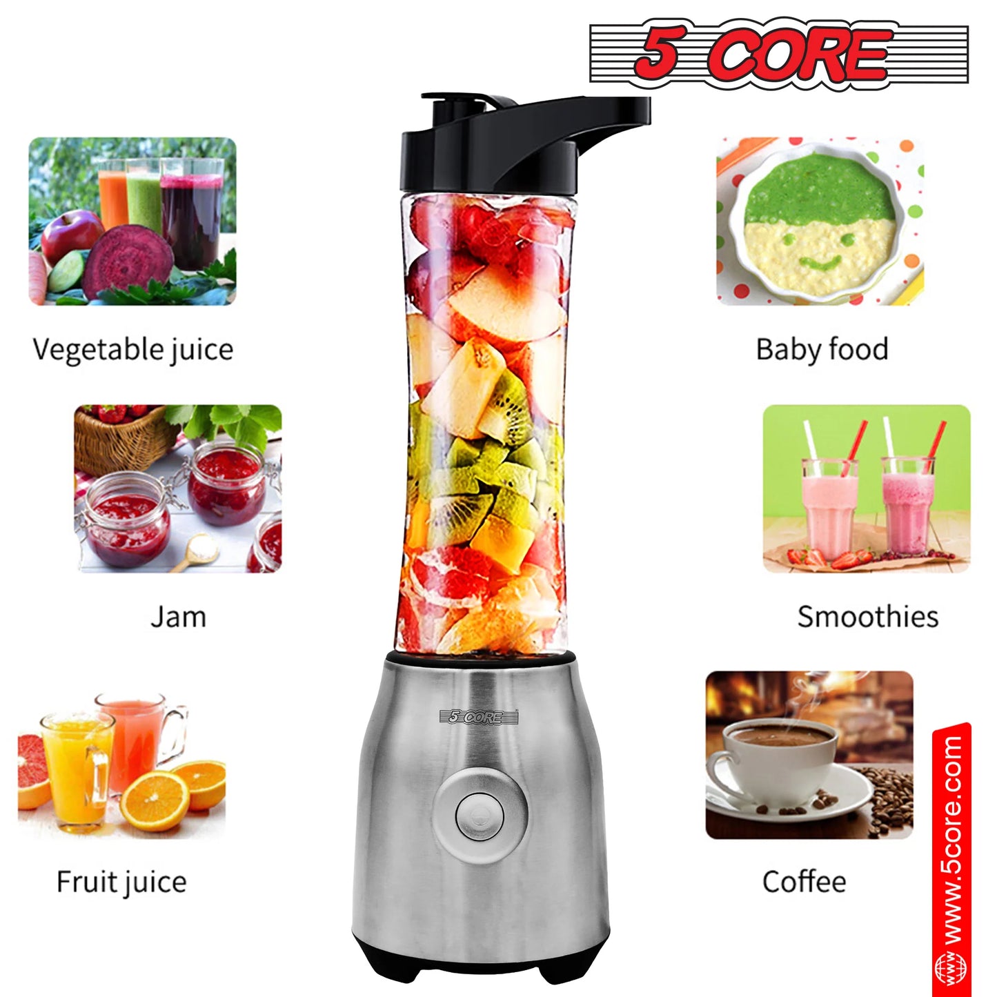 5 Core Portable Blenders for Kitchen 20 Oz Capacity 300W Personal Blender Small Smoothie Maker